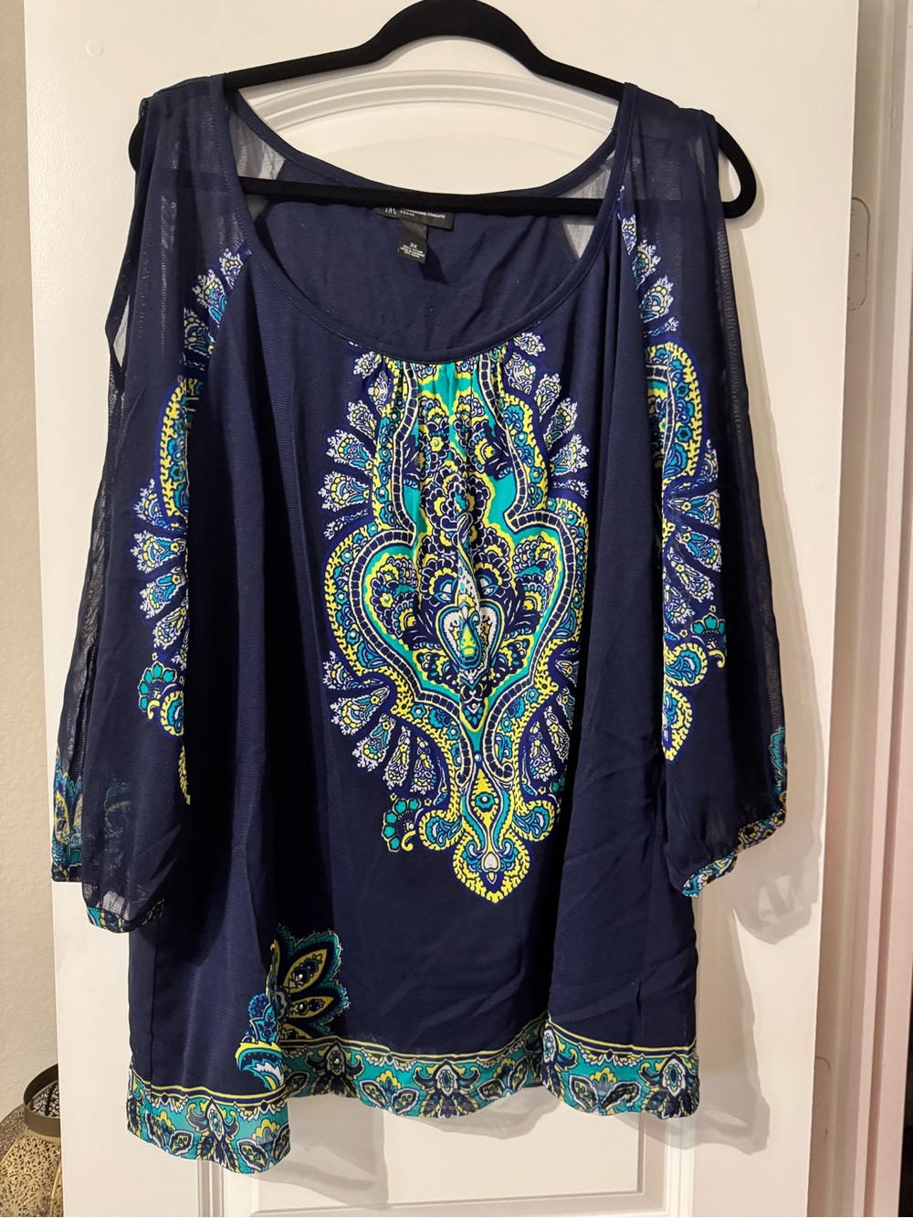 INC International Concepts Navy Blue Paisley Cold-Shoulder Tunic